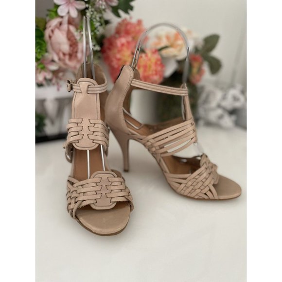 Corso Como Strappy Beige Nude Leather Sandals 4" Heels‎ Back Zipper Size 8.5 EUC - Picture 8 of 11